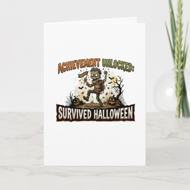 Achievement Unlocked Survived Halloween Card (Front)
