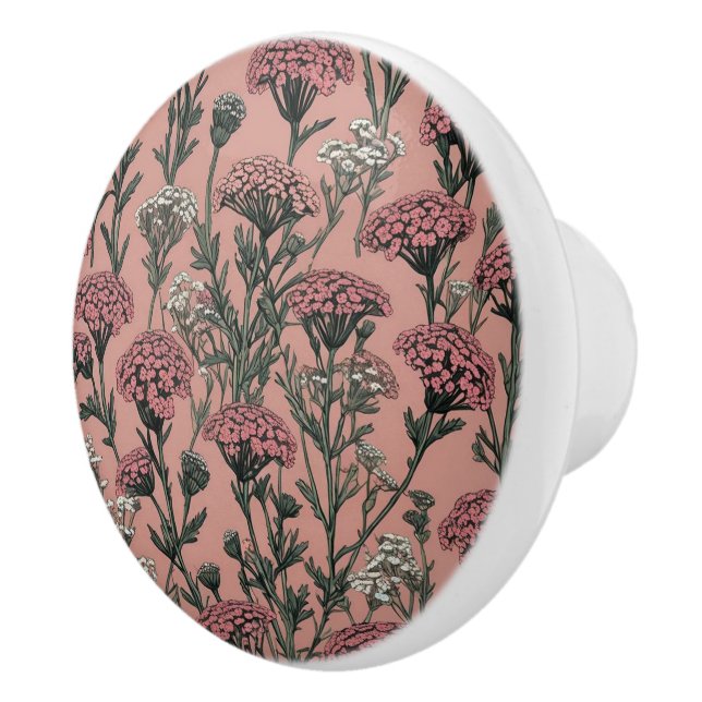 Achillea Desert Eve Deep Rose pattern Ceramic Knob (Right)