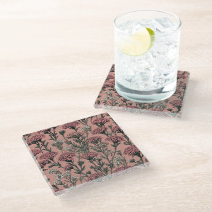 Achillea Desert Eve Deep Rose pattern Glass Coaster