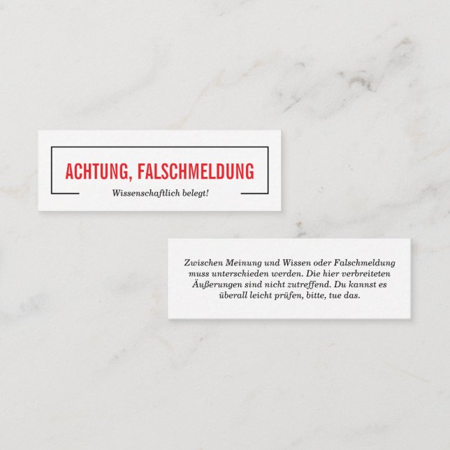 Achtung Falschmeldung  Mini Business Card (Front/Back)