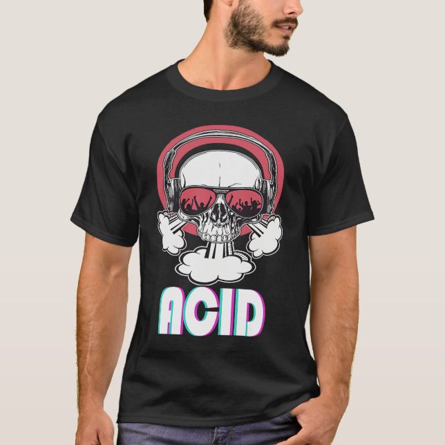 Acid Disco Music Techno Trance Skull T-Shirt (Front)