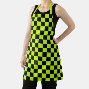 Acid green black checkerboard pattern apron