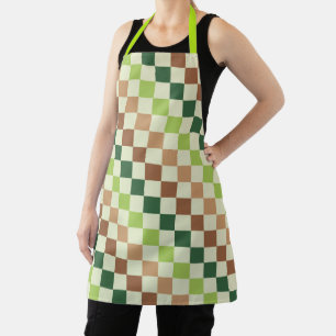 Acid green black checkerboard pattern apron