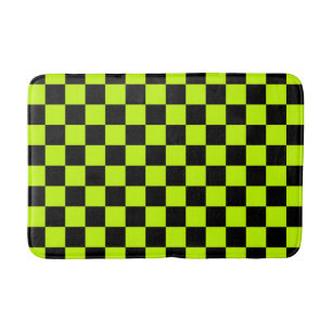 Acid green black checkerboard pattern bath mat