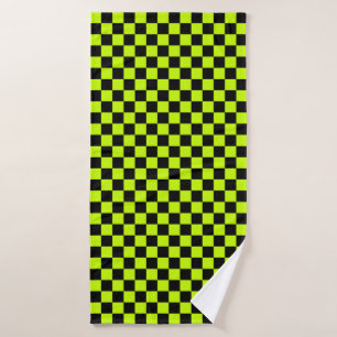 Acid green black checkerboard pattern bath towel set
