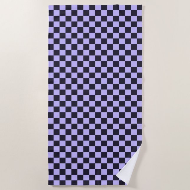 Acid green black checkerboard pattern beach towel (Front)
