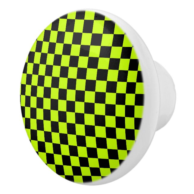 Acid green black checkerboard pattern ceramic knob (Right)