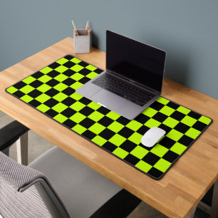 Acid green black checkerboard pattern desk mat