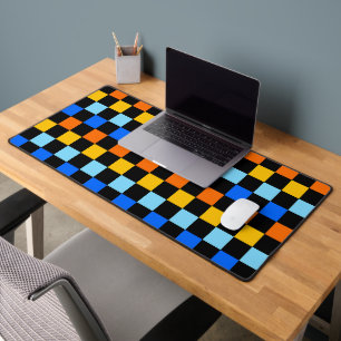 Acid green black checkerboard pattern desk mat