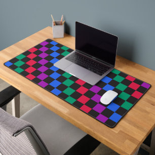 Acid green black checkerboard pattern desk mat