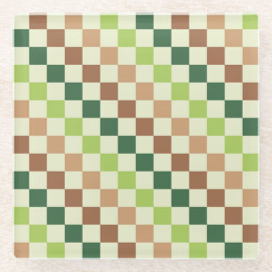 Acid green black checkerboard pattern glass coaste coaster
