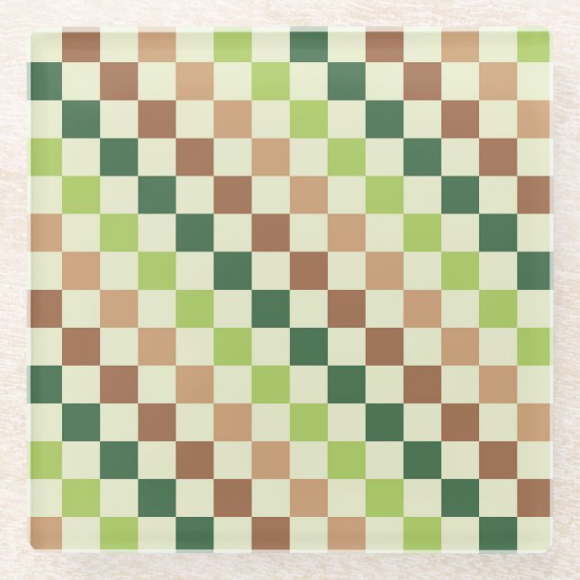 Acid green black checkerboard pattern glass coaste coaster (Front)