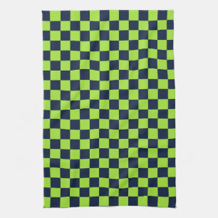 Acid green black checkerboard pattern kitchen towe tea towel