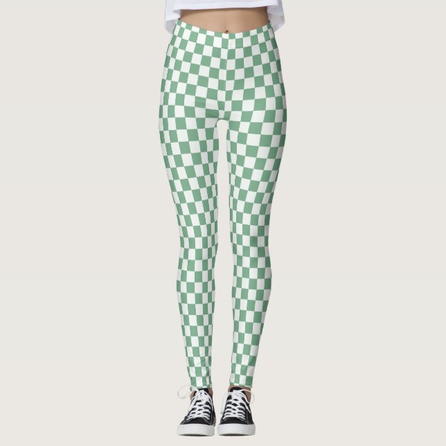 Acid green black checkerboard pattern leggings (Front)