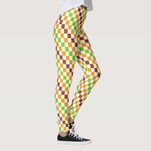 Acid green black checkerboard pattern leggings