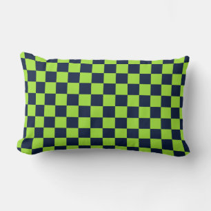 Acid green black checkerboard pattern lumbar pillo cushion