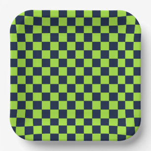 Acid green black checkerboard pattern paper plates