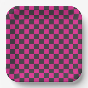 Acid green black checkerboard pattern paper plates