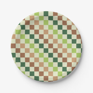 Acid green black checkerboard pattern paper plates