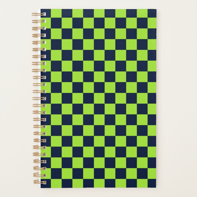 Acid green black checkerboard pattern planner (Front)