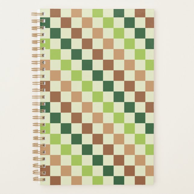Acid green black checkerboard pattern planner (Front)