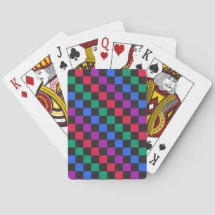 Acid green black checkerboard pattern poker cards