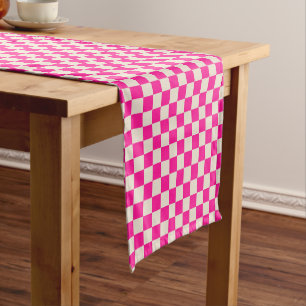 Acid green black checkerboard pattern short table runner