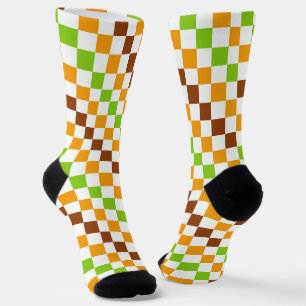 Acid green black checkerboard pattern socks