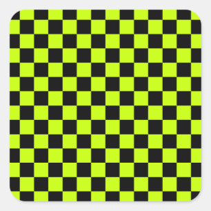 Acid green black checkerboard pattern square sticker