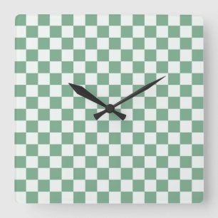 Acid green black checkerboard pattern square wall clock