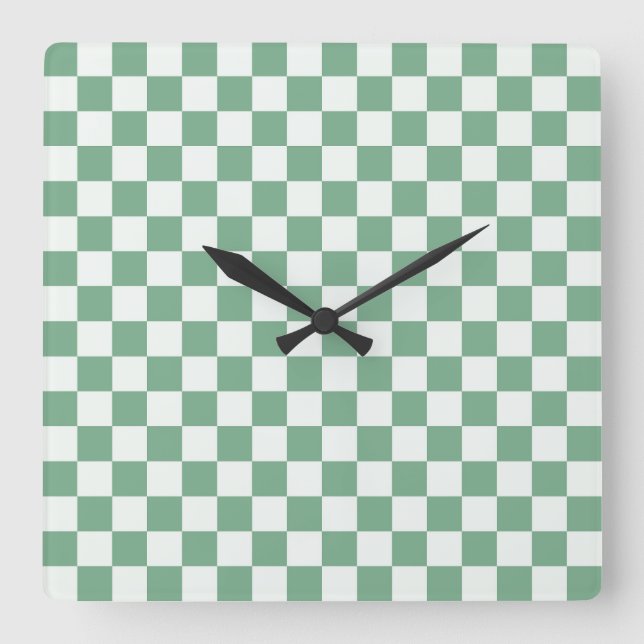 Acid green black checkerboard pattern square wall clock (Front)