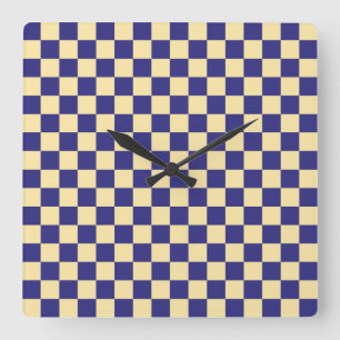 Acid green black checkerboard pattern square wall clock