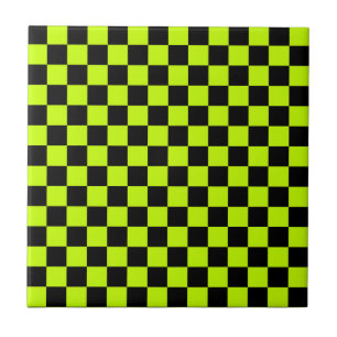 Acid green black checkerboard pattern tile