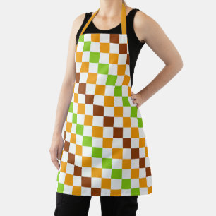 Acid green black chequerboard pattern apron