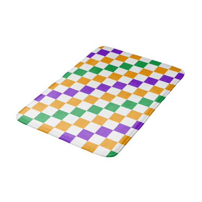 Acid green black chequerboard pattern bath mat (Angled)