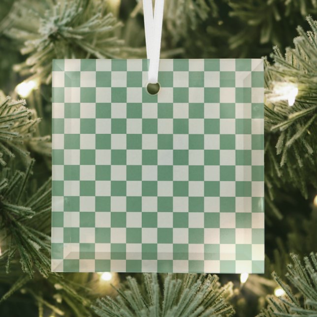 Acid green black chequerboard pattern glass orname tree decoration (Insitu)