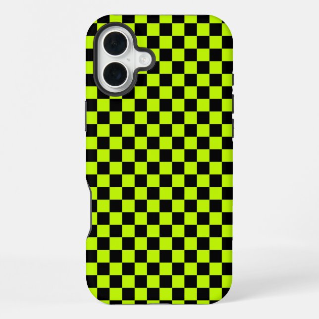 Acid green black chequerboard pattern iPhone case (Back)