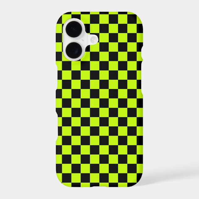 Acid green black chequerboard pattern iPhone case (Back)