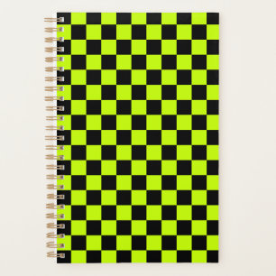 Acid green black chequerboard pattern planner
