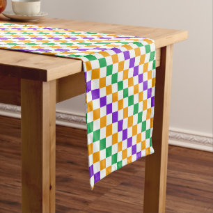 Acid green black chequerboard pattern short table runner