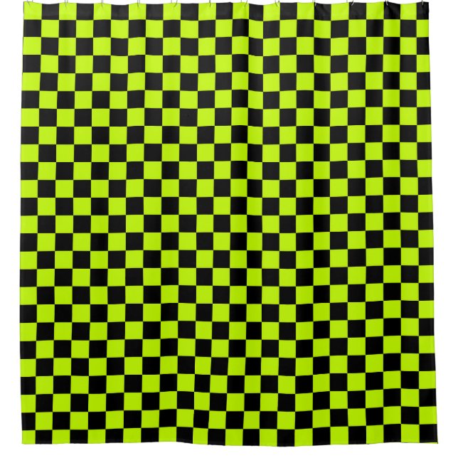 Acid green black chequerboard pattern shower curtain (Front)