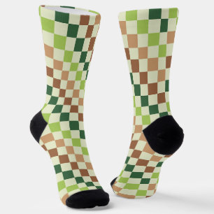 Acid green black chequerboard pattern socks