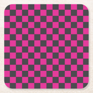 Acid green black chequerboard pattern square paper coaster