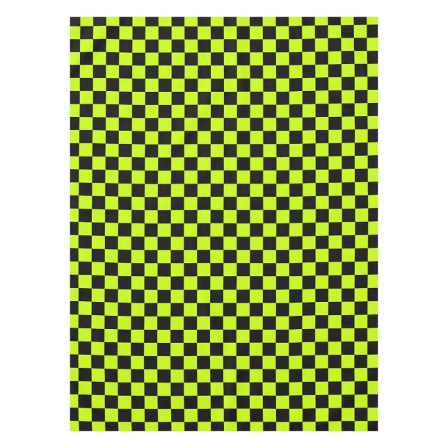 Acid green black chequerboard pattern tablecloth (Front)