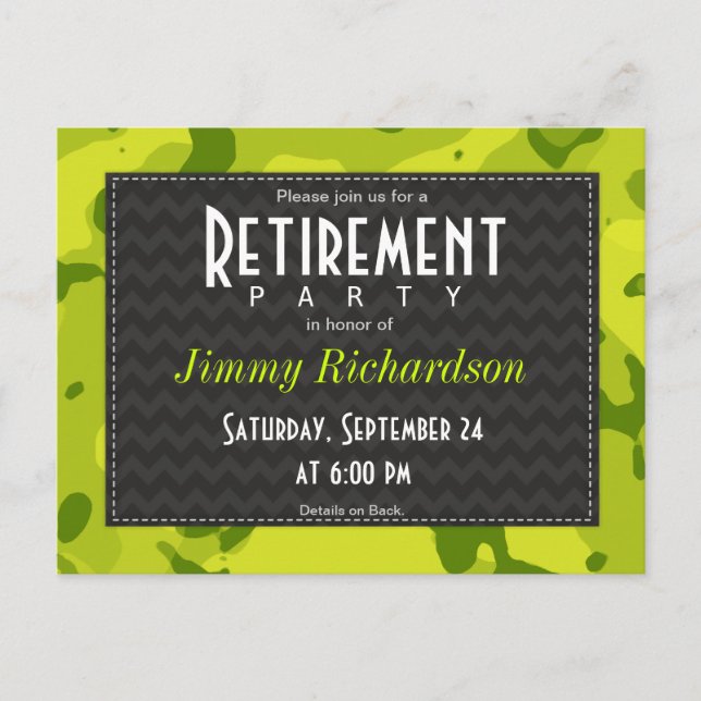 Acid Green Camo; Retirement Party Invite (Front)