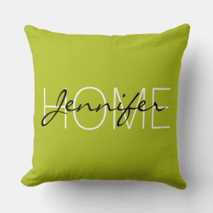 Acid green colour home monogram cushion
