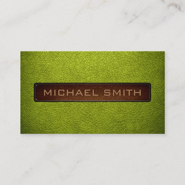 Acid green Leather Look Professional Business Card (Front)