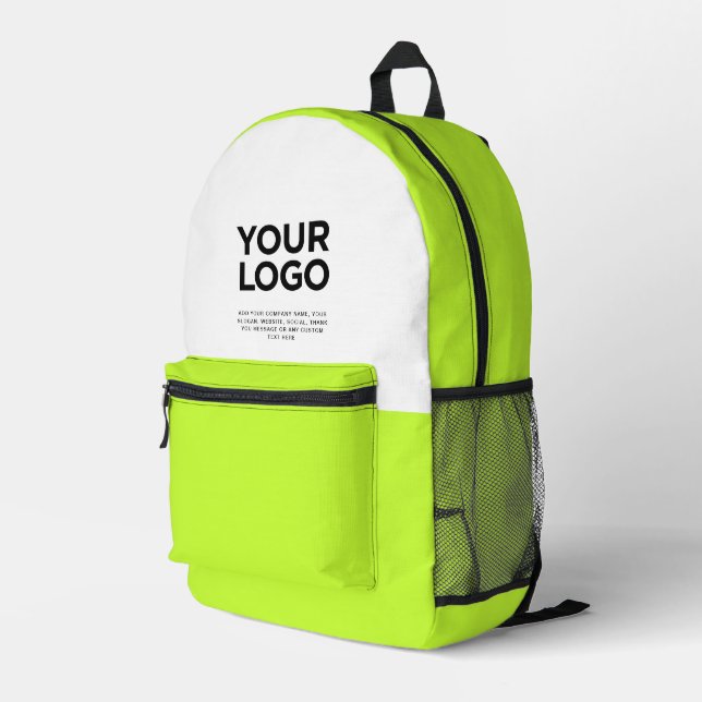 Acid Green | Personalised Business Logo and Text Printed Backpack (Back Corner Right)