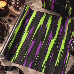 Acid Green Purple Grunge Halloween Wrapping Paper
