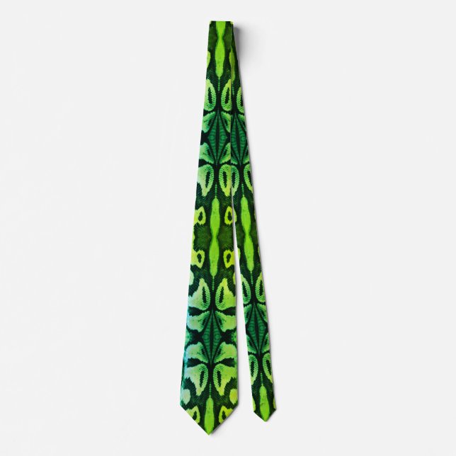 Acid Green Snake Skin Print Novelty Party Neck Tie (Front)